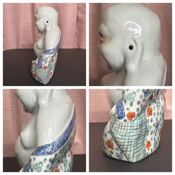 VTG Ceramic Laughing Buddha Figurine Symbol of happiness, wealth, & good fortune - Picture 9 of 16